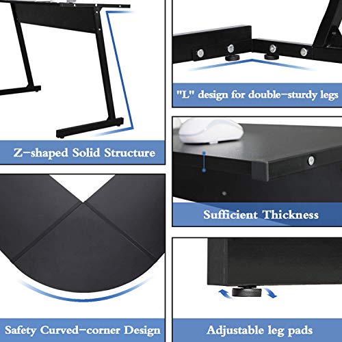 L-Shaped Desk Corner Table Computer Desk Laptop Study Writing Table Workstation for Home Office (Black)