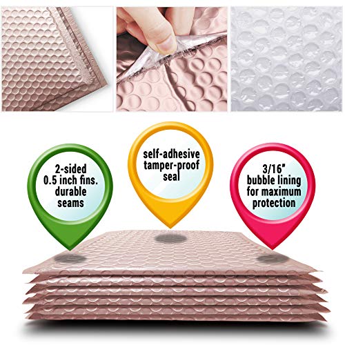 250 Pack Rose Gold Bubble Mailers 6.5 x 9 Metallic Padded Envelopes 6 1/2 x 9 Light Pink Cushion Envelopes. Peal and Seal. Shipping Bags for Mailing, Packing. Packaging in Bulk, Wholesale Price