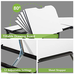 Tribesigns Modern L-Shaped Desk with Bookshelf, 67 inch Double Corner Computer Office Desk Workstation Drafting Drawing Table with Tiltable Tabletop for Home Office (White)
