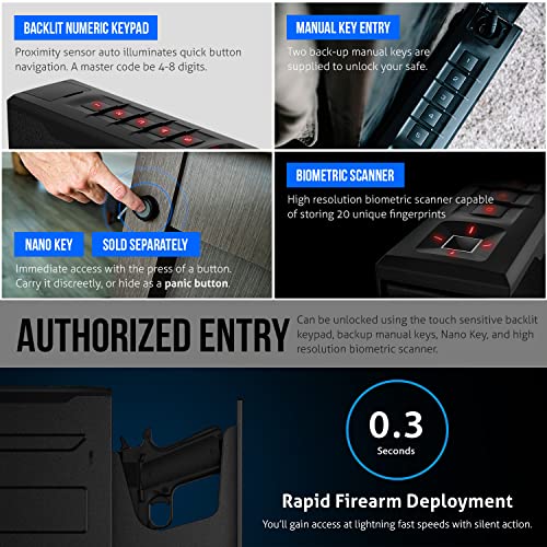 Vaultek Slider Series Rugged Bluetooth Smart Handgun Safe Quick Open Pistol Safe with Rechargeable Li-ion Battery (Biometric + WiFi)