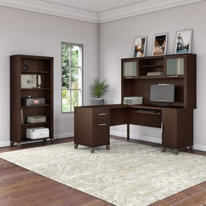 Bush Furniture Somerset 60W L Shaped Desk with Hutch and 5 Shelf Bookcase