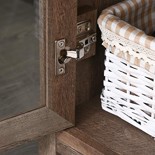 HOMCOM 71" Bookcase Storage Hutch Cabinet with Adjustable Shelves, Glass Doors - Natural Wood
