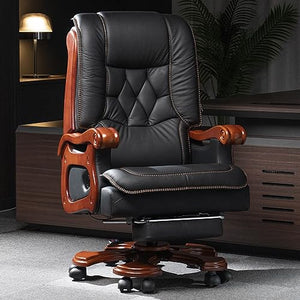 Kinnls Big and Tall Evan Massage Office Chair 2.0 with Footrest - Genuine Leather Executive Chair