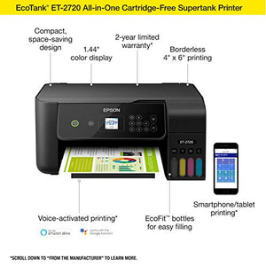 Epson EcoTank ET-2720 Wireless Color All-in-One Supertank Printer with Scanner and Copier - Black (Renewed)