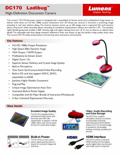 Lumens DC170 Ladibug Document Camera Portable Full 1080p HDMI