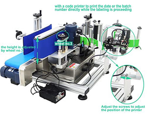 TECHTONGDA Automatic Round Bottle Labeling Machine with Printer Conveyor - Bottle Diameter 1.5-3.9inch