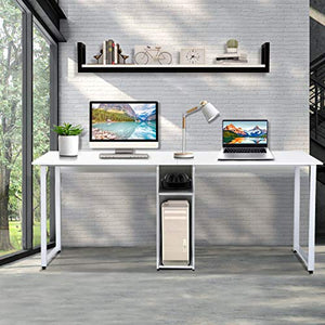 Mrs Bad Home Office Two Person Desk,Double Workstation Office Desk Writing Study Desk,Extra Long Computer Desk with Book Shelf (White)