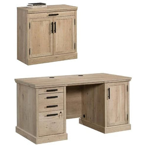 Home Square 2-Piece Set: Double Pedestal Desk & Utility Stand Library Base