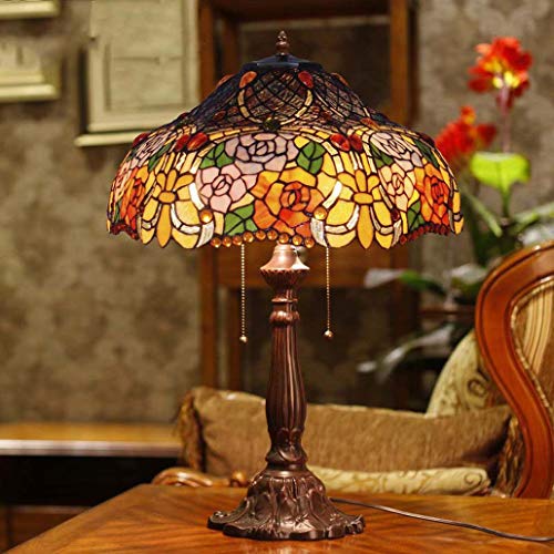 Yd&h Tiffany Style Table Lamp, 18-inch Hexagram Rose Design Desk Light, Bedroom Stained Glass Bedside Light Living Room Study Bar