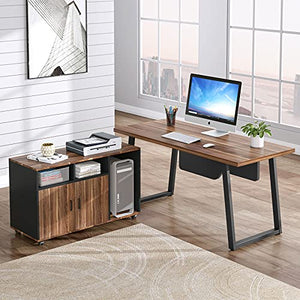 Tribesigns Executive Office Desk, 55 inch L Shaped Desk with Mobile File Cabinet, Modern Computer Desk with 40 inch Printer Stand for Home Office (Dark Walnut)