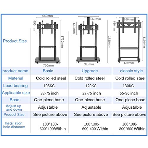 YokIma Mobile TV Stand for 55-80 Inches Screen with Rolling Wheels and Height Adjustment