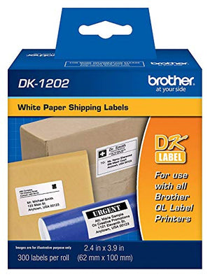 Brother Genuine DK-1202 Die-Cut Shipping Paper Labels, Long Lasting Reliability, 300 Labels Per Roll, (1) Roll per Box, Pack of 12