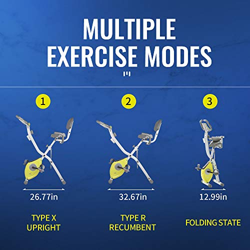 leikefitness LEIKE X Bike Ultra-Quiet Folding Exercise Bike, Magnetic Upright Bicycle with Heart Rate,LCD Monitor and easy to assemble 2200 (YELLOW)