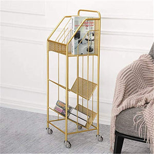 None Rotating Bookshelf Display Stand File Rack Magazine Rack Iron Bookshelf (Gold2, 35x28x99cm)