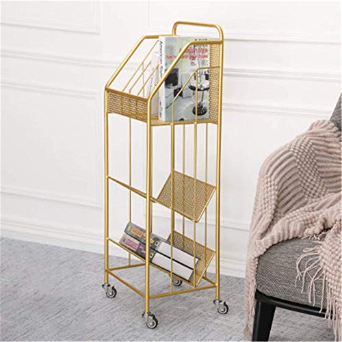 Rotating Bookshelf Display Stand File Rack Magazine Rack Iron Bookshelf (Gold2, 35x28x99cm)