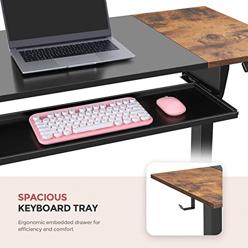 EAGLE PEAK Electric Adjustable Height Standing Desk with Keyboard Tray 48 x 24 Inch Sit or Stand Up Desk Computer Workstation with Memory Controller (Black and Rustic Brown Top/Black Frame)