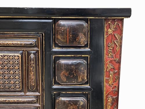 orientliving Chinese Brown Bold Graphic Credenza Table Cabinet Acs7758