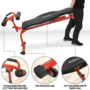 STOZM Combo of Deluxe Pull Up Bar (Black) & Multi-Functional Adjustable Sit Up Bench - Multiple Color Options (Red) (STPV)