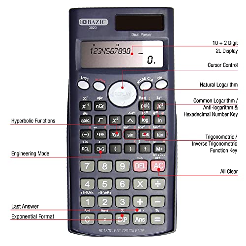 BAZIC Products Scientific Calculator 240 Function w/ Slide-On Case, Engineering Calculators LCD Display, Black - 72-Pack