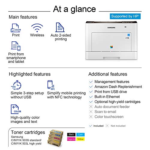 Samsung ProXpress C3010DW Wireless Color Laser Printer with Mobile Connectivity, Duplex Printing, Print Security & Management Tools, Amazon Dash Replenishment Enabled (SS209A)