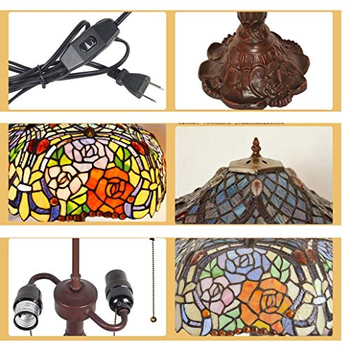 Yd&h Tiffany Style Table Lamp, 18-inch Hexagram Rose Design Desk Light, Bedroom Stained Glass Bedside Light Living Room Study Bar