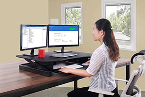 ApexDesk EDR-3612-BLACK ZT Series Height Adjustable Sit to Stand Electric Desk Converter, 2-Tier Design with Large 36x24" Upper Work Surface and Lower Keyboard Tray Deck (Electric Riser, Black)