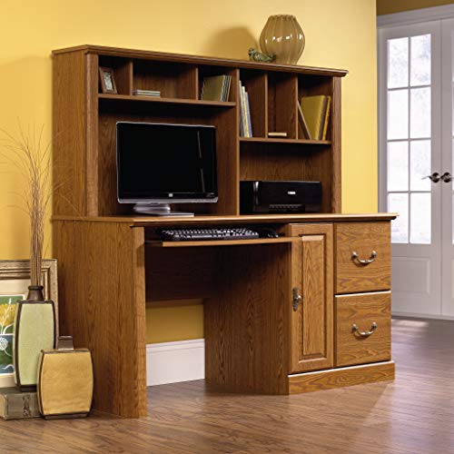 Sauder 401354 Orchard Hills Computer Desk with Hutch, L: 58.74" x D: 23.47" x H: 57.24", Carolina Oak finish