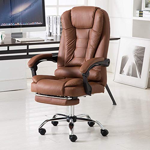 Reclining Leather Boss Chair Home Office Lift Swivel Chair (Brown)