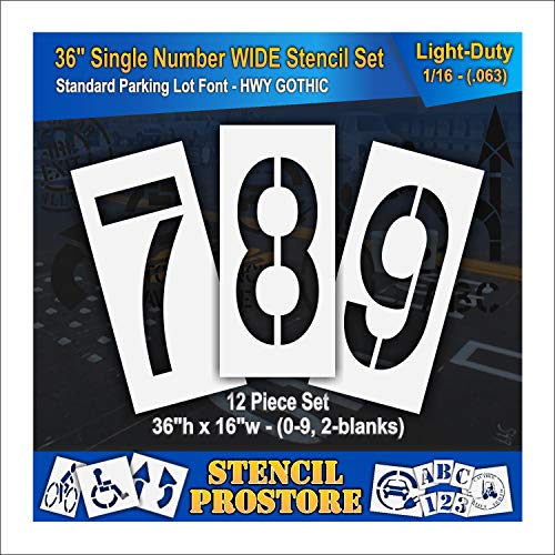 Pavement Stencils - 36 inch Number Stencil {Wide} Set {12 Pieces} - 0-9 - 36" x 16" x 1/16" (63 mil) - Light-Duty