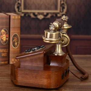 None Antique European Retro Landline Phone with Call ID Clock Ringtone Timing Function Fixed Telephone for Home Office Hotel