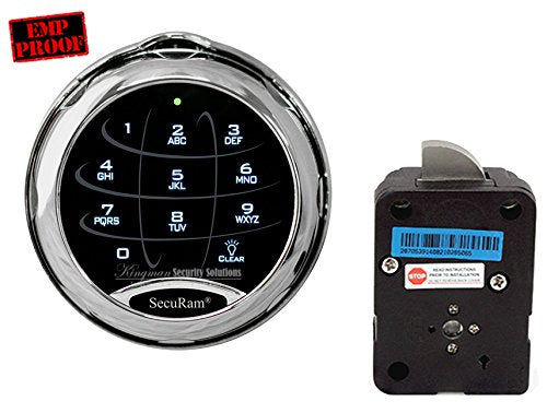 SecuRam SafeLogic Xtreme (Chrome Finish) Safe Lock. EMP Proof - Electronic Button Entry, with Mechanical Backup. Backlit Keypad & Dial. Up to 3 Codes. Std Lock Mounting Platform.