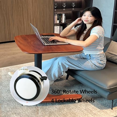 HGTRH Mobile Laptop Standing Desk Cart on Wheels, Adjustable Height Rolling Computer Stand with Lockable Wheels