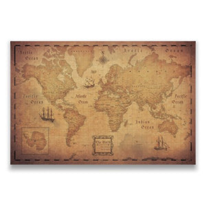 Conquest Maps World Travel Map Golden Aged Style Push Pin Travel Map Cork Board, Track Your Travels Pinable Canvas Map with Cork Backing, Internal Framed (48 x 32 Inches (Single Panel))