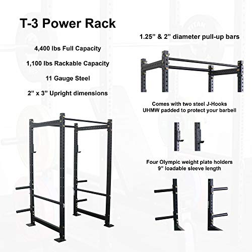 Titan Fitness T-3 4,400 LB Capacity Tall Power Rack 36" Depth with Safety Bars and J Hooks Strength Training Equipment