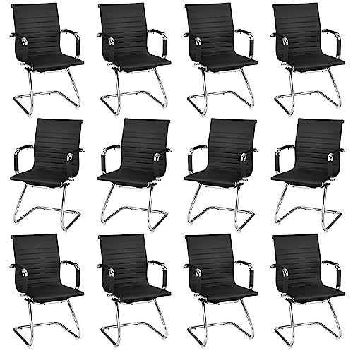 Tangkula Office Guest Chair Set of 12 - Heavy Duty Reception Chairs with Arm Sleeves & Sled Base