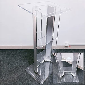 None Clear Podium Stand Plexiglass Conference Pulpit Church Lectern Acrylic Floor-Standing Podium