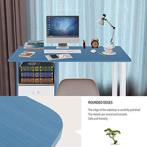 Home Office Desk, Small Space White Computer Desk Modern Office Desk Sturdy Writing Workstation Laptop Desk with 3 Drawers for Bedroom Living Room 39.5x27.6'' (# Blue)