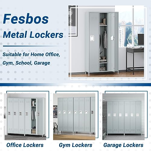 Fesbos 72" Metal Locker for Employees - 3 Door Gray Steel Storage Cabinet