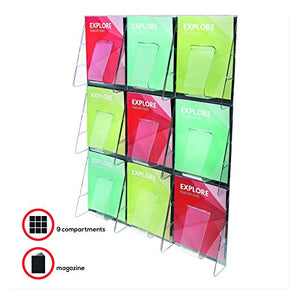 Deflecto 56801 Stand-tall 1-piece literature rack for magazines, 9 unbreakable pockets, clear