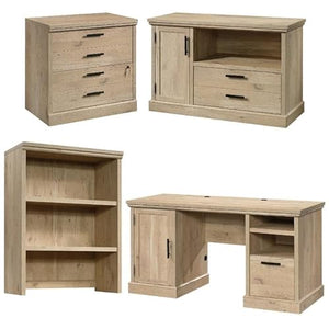 Home Square 4-Piece Set with Desk, Library Hutch, Lateral File & Filing Cabinet