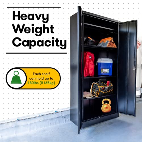 Fedmax Metal Garage Storage Cabinet - 71" Tall Steel Utility Locker with Adjustable Shelves & Locking Doors - Grey & Silver