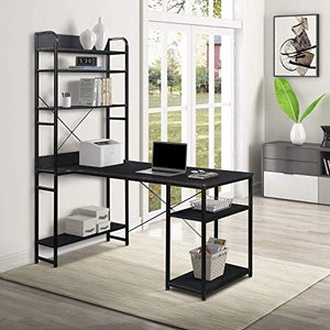 54" Reversible Large Computer Desk with 8 Storage Shelves, Office Desk Study Table Writing Desk Workstation with Hutch Bookshelf for Home Office, Black