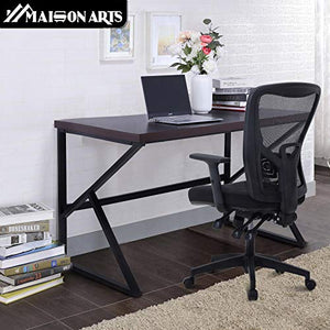 MAISON ARTS Computer Office Desk and Chair Set, 55" Large Modern Writting Desk with Ergonomic Mesh Office Chair Wood Work Table Hight Back Task Chair for Home,Office,Bedroom,Brown Desk & Black Chair