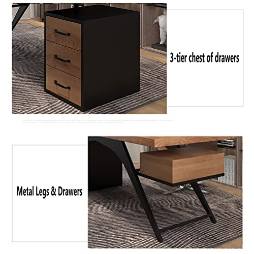 cxkjp Solid Wood Computer Desk with Drawers, Home Office Industrial Furniture - 220x90x75cm