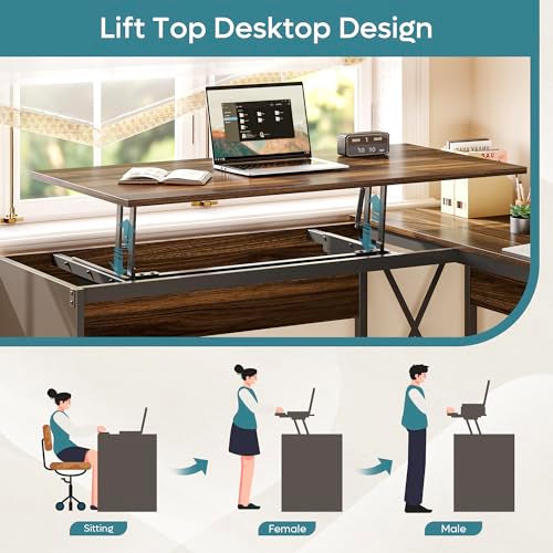 Bestier L Shaped Desk with File Drawer and Reversible Storage Drawers, Walnut, 55'' x 55''