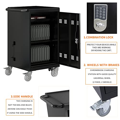 Larmliss 32 Device Laptop Charging Cart with Combination Lock, Surge Protection - Black