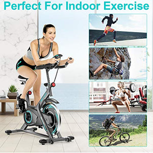 ANCHEER Exercise Bike,49Lbs Indoor Cycling Bike with Unlimited resistance，Belt Drive Stationary Bike with LCD Monitor,Phone & Water Holder for Home Gym Cardio Workout Bike Training