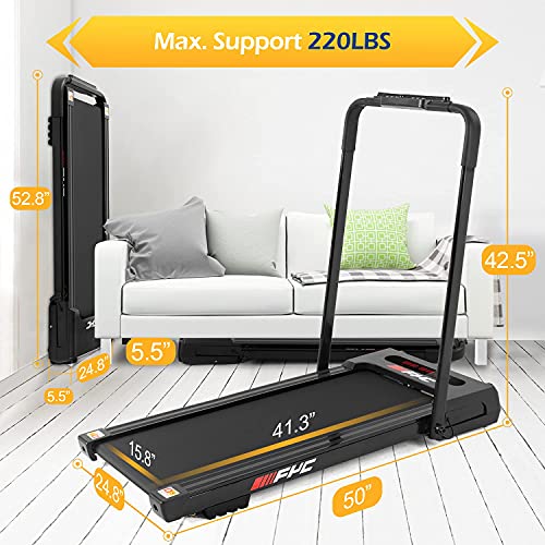 FYC Under Desk Treadmill - 2 in 1 Folding Treadmill for Home 2.5 HP, Installation-Free Foldable Treadmill Compact Electric Running Machine, with LED Display Walking Running Jogging for Home Office Use