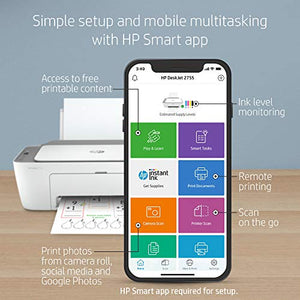 HP DeskJet 2755 Wireless All-in-One Printer, Mobile Print, Scan & Copy, HP Instant Ink Ready, Works with Alexa (3XV17A)