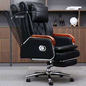 Kinnls Cameron Office Massage Chair with Footrest (Black Cowhide Leather)